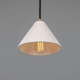 Tilia Organic Ceramic Cone Pendant Light 9.5", Matte White Striped (Option: MatteWhite, Material: SatinBrass)