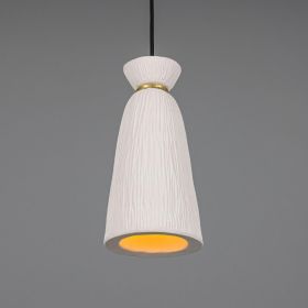 Pando Organic Ceramic Pendant Light 5.5", Matte White Striped (Option: MatteWhiteStriped, Material: SatinBrass)