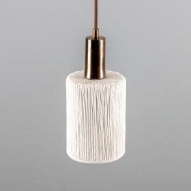 Senna Organic Ceramic Cylinder Pendant Light 4.7", Matte White Striped (Option: MatteWhiteStriped, Material: AntiqueBrass)