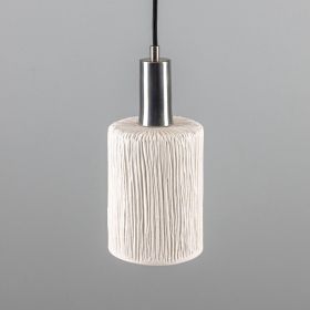 Senna Organic Ceramic Cylinder Pendant Light 4.7", Matte White Striped (Option: MatteWhiteStriped, Material: AntiqueSilver)