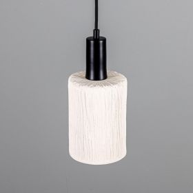 Senna Organic Ceramic Cylinder Pendant Light 4.7", Matte White Striped (Option: MatteWhiteStriped, Material: MatteBlack)