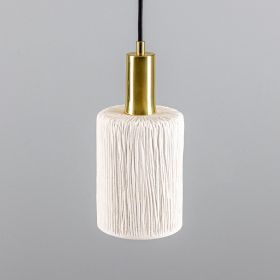 Senna Organic Ceramic Cylinder Pendant Light 4.7", Matte White Striped (Option: MatteWhiteStriped, Material: PolishedBrass)