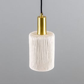 Senna Organic Ceramic Cylinder Pendant Light 4.7", Matte White Striped (Option: MatteWhiteStriped, Material: SatinBrass)