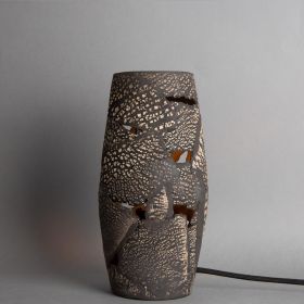 Cassia Tall Ceramic Marbled Table Lamp with Brass Dome Shade (Option: BlackClay, Material: PCMBK)